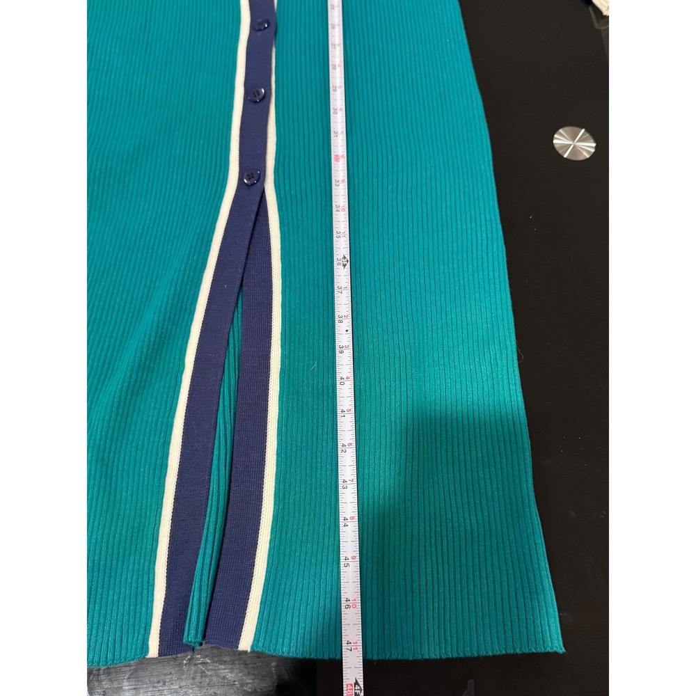 Dee Elly Teal Blue Purple Ribbed Knit Maxi Dress V Neck Cardigan M o2 - Picture 6 of 8